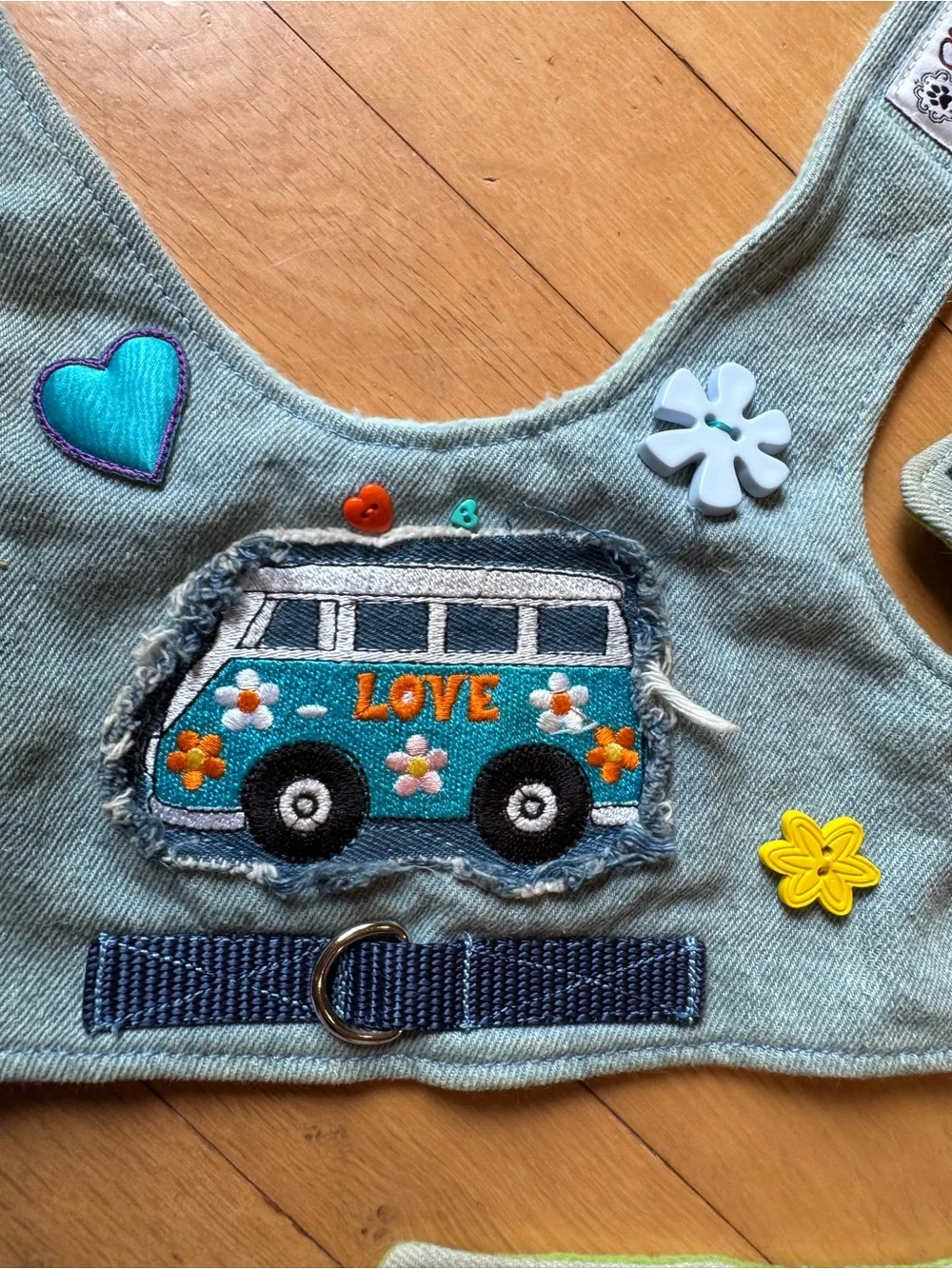 Ellay Dog Handmade Dog Harness Set Hippie VW Bus Beetle Flower Power